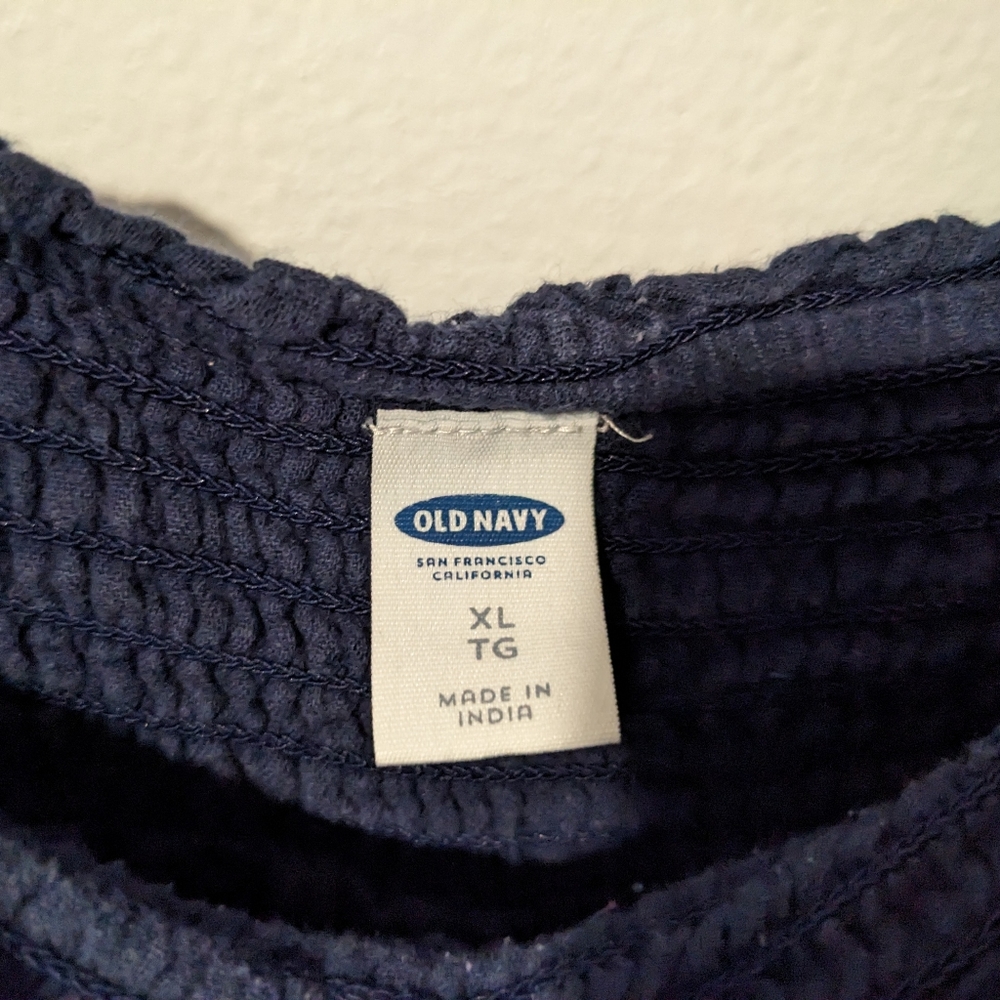 Old Navy Blue Cotton Pom-Pom Trim Gauze Smocked Waist Circle Skirt Size XL - Picture 2 of 8
